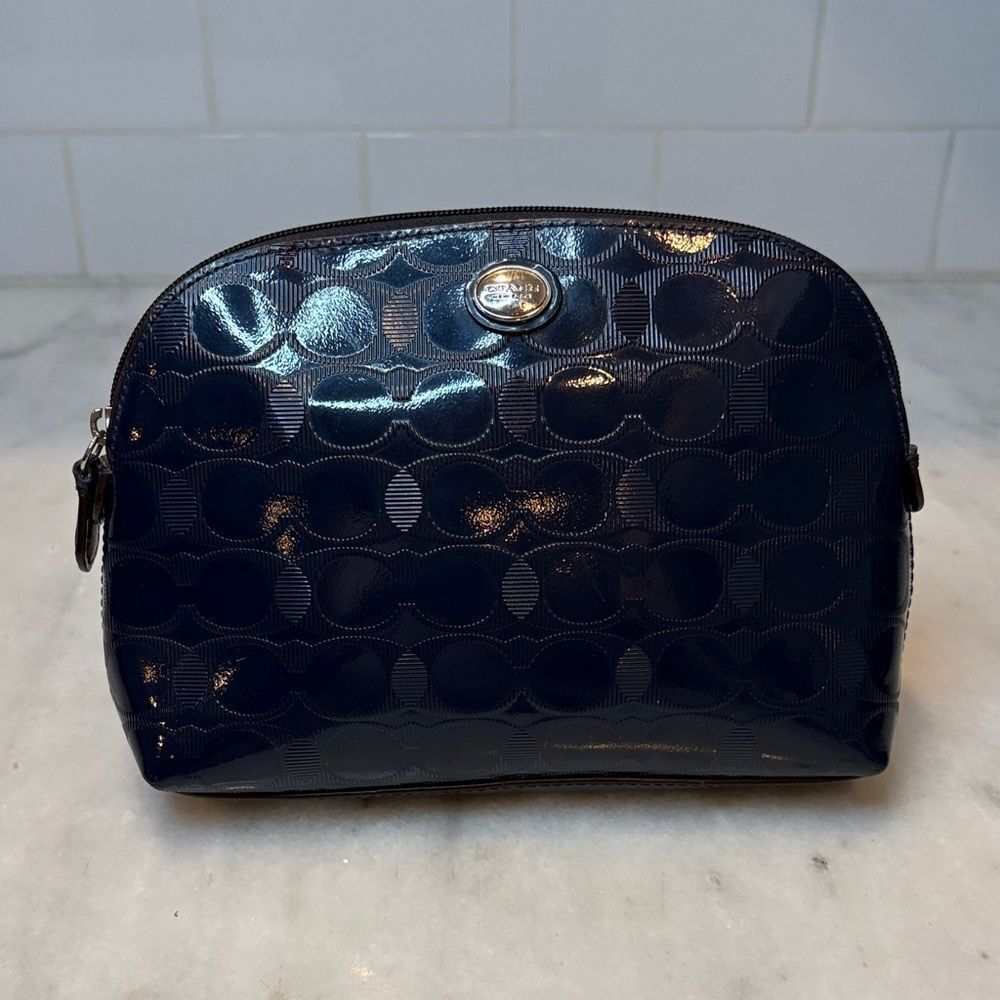 Coach Signature Logo Embossed Vinyl Domed Cosmetic Case Toiletry Bag Clutch HTF